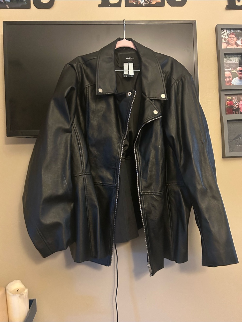 torrid Black Faux Leather Moto Jacket with Asymmetric Zip